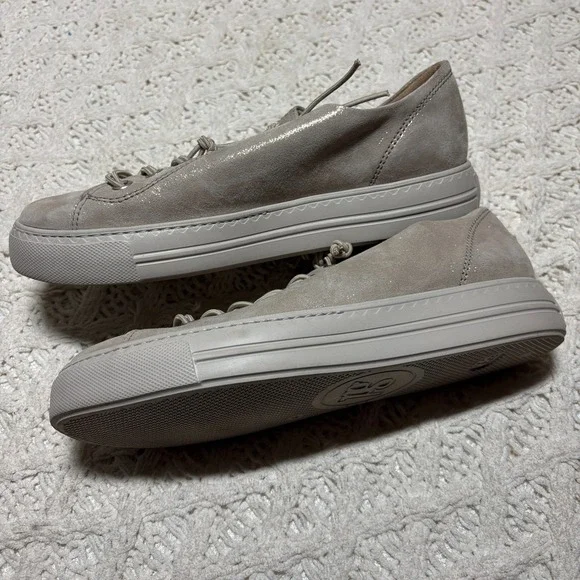 Paul Green $498 Genuine‎ Leather Taupe Shimmer Platform Lace Up Sneakers US 8.5 - Picture 3 of 16